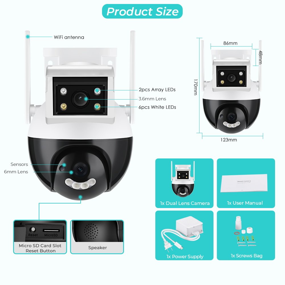 LEVOFAST 4MP Dual Lens Camera WiFi Camera Two Way Audio Night Vision IP66 Indoor Outdoor linkage Mini CCTV digital cameras