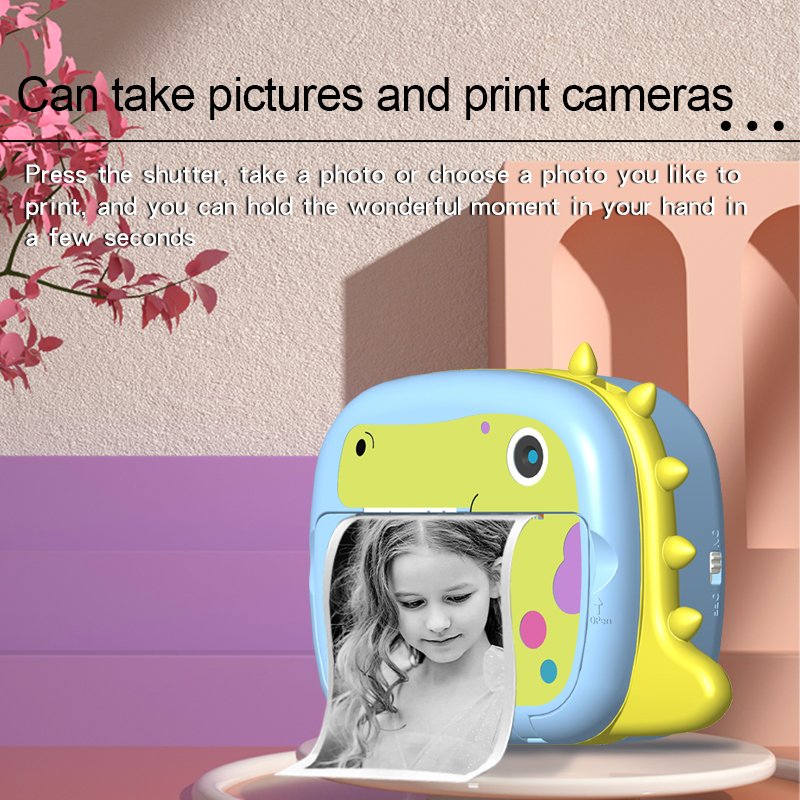 Kids 1080p HD Instant Print Camera Toys Rechargeable Dinosaur Thermal Photo Paper Mini Digital Printer Camera