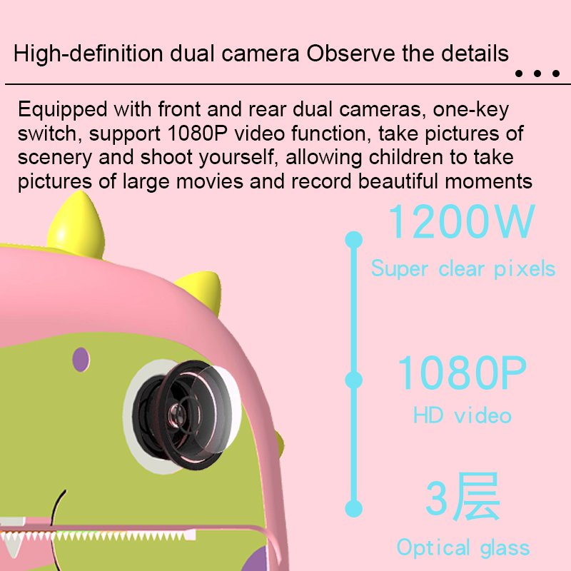 Kids 1080p HD Instant Print Camera Toys Rechargeable Dinosaur Thermal Photo Paper Mini Digital Printer Camera