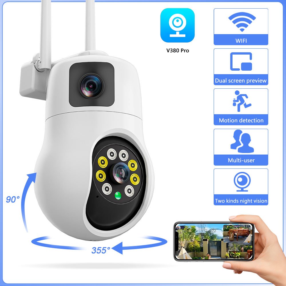 V380 Home Security Network Camera Outdoor Dual Lens Wireless IP CCTV Wifi Dual Exterior Ball Camera Dual Lens Ptz Camera