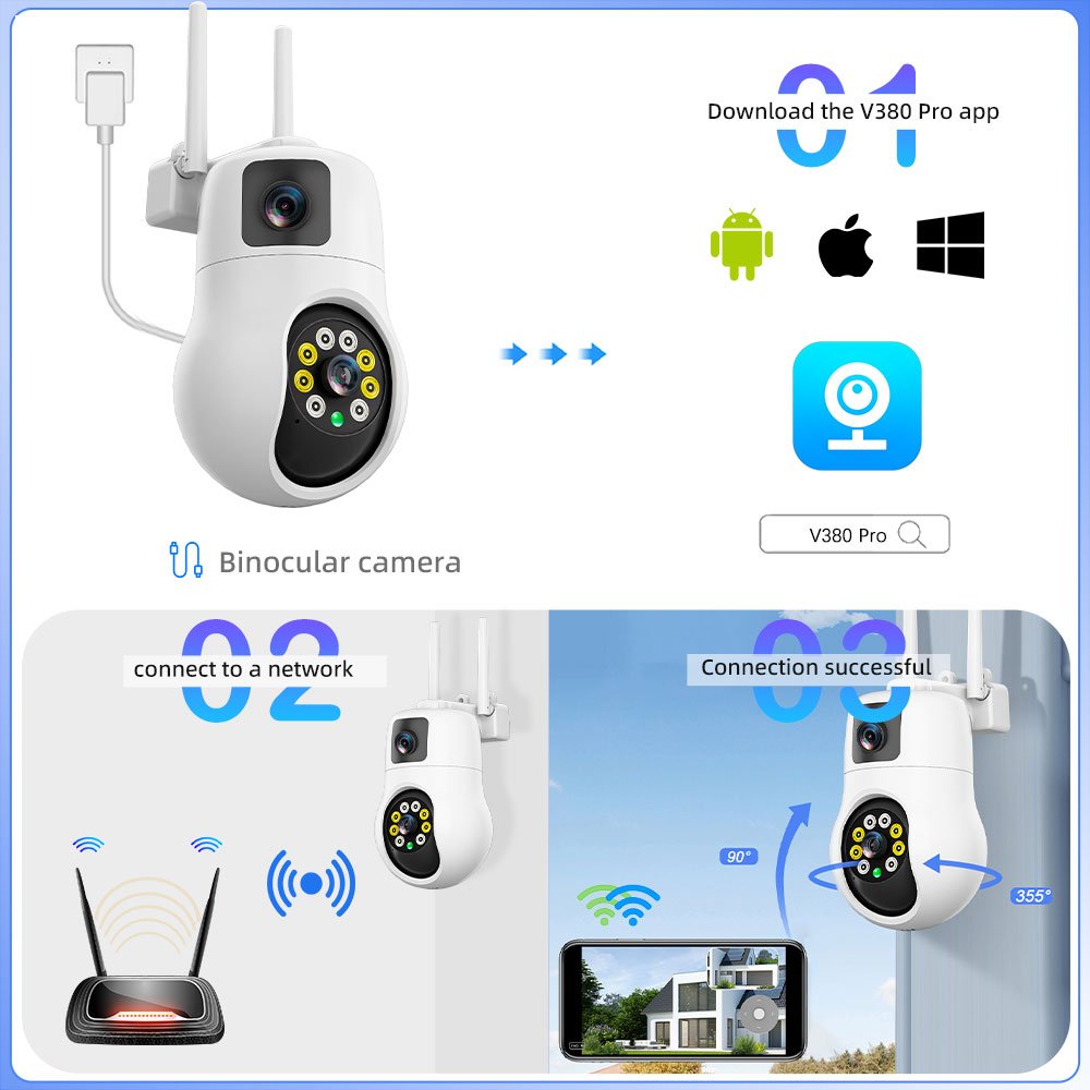 V380 Home Security Network Camera Outdoor Dual Lens Wireless IP CCTV Wifi Dual Exterior Ball Camera Dual Lens Ptz Camera
