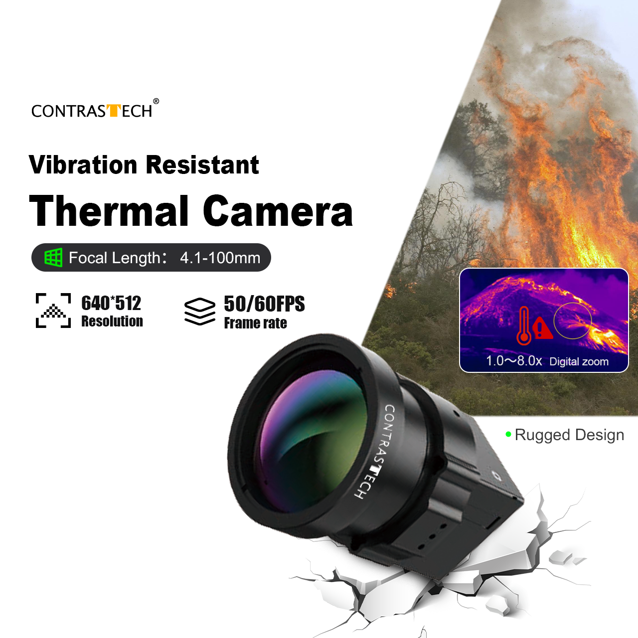 Anti-seismic Vibration Shock 1000g 0.3ms 1280x1024 Digital zoom 1.0-8.0x thermal camera module LWIR FLIR Night Vision for drone