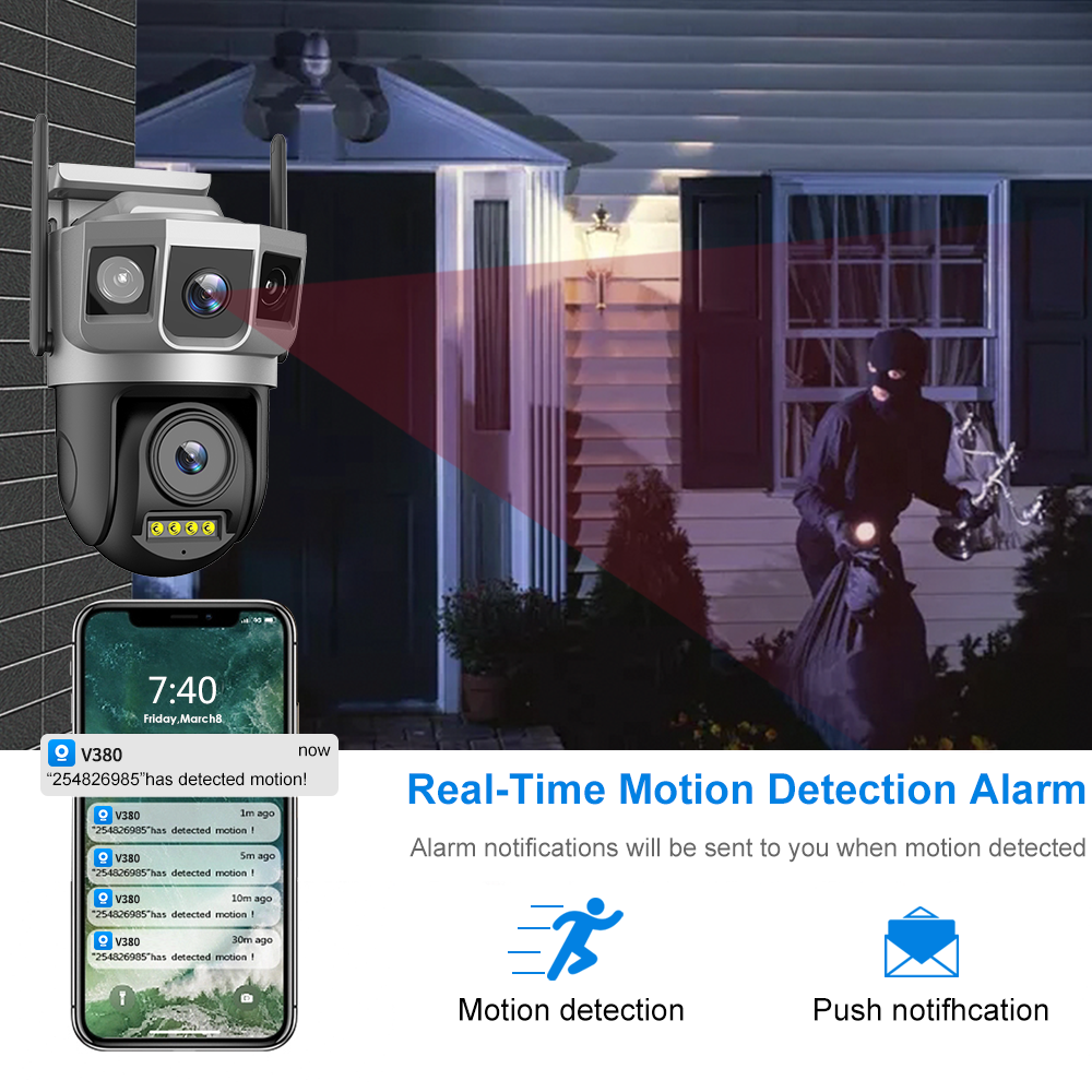 V380pro 2k 4MP WIFI Security Camera System Wireless Outdoor Waterproof Ip66 Dual Lens Three Screen Ptz 360 IP Cctv Camera