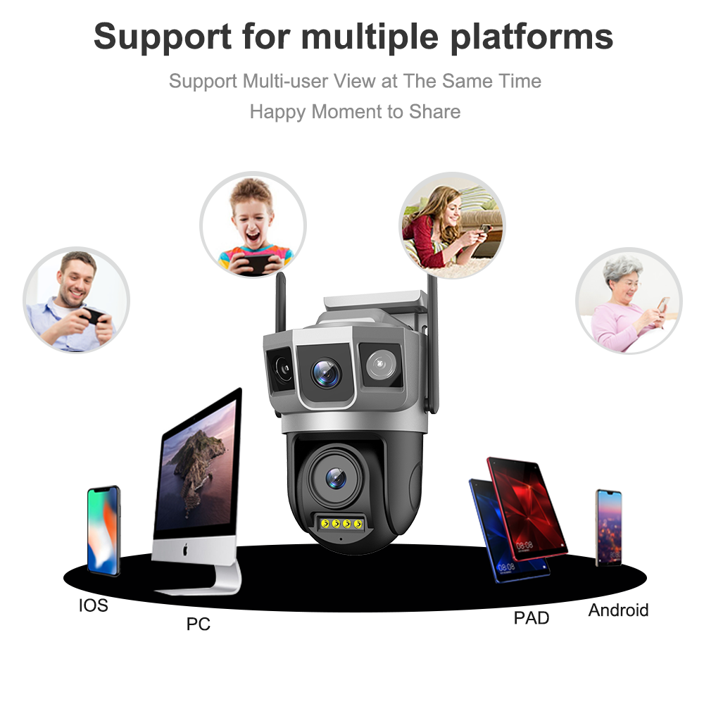 V380pro 2k 4MP WIFI Security Camera System Wireless Outdoor Waterproof Ip66 Dual Lens Three Screen Ptz 360 IP Cctv Camera