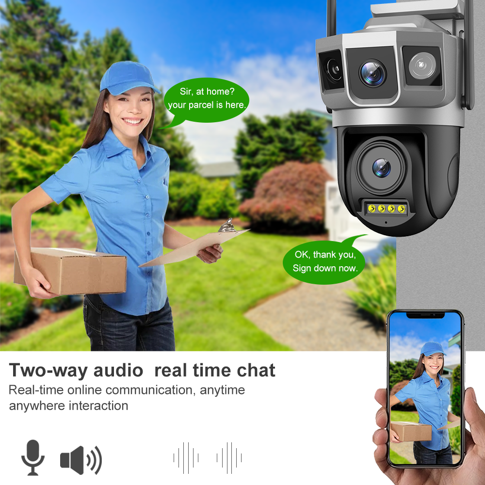 V380pro 2k 4MP WIFI Security Camera System Wireless Outdoor Waterproof Ip66 Dual Lens Three Screen Ptz 360 IP Cctv Camera