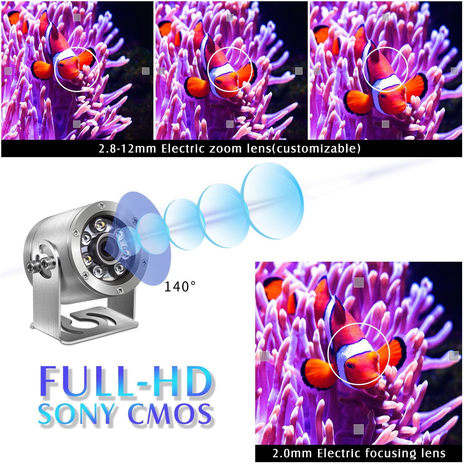 5MP 25FPS 2MP 60FPS IP68 stainless steel underwater network camera fish tank breeding pool camera
