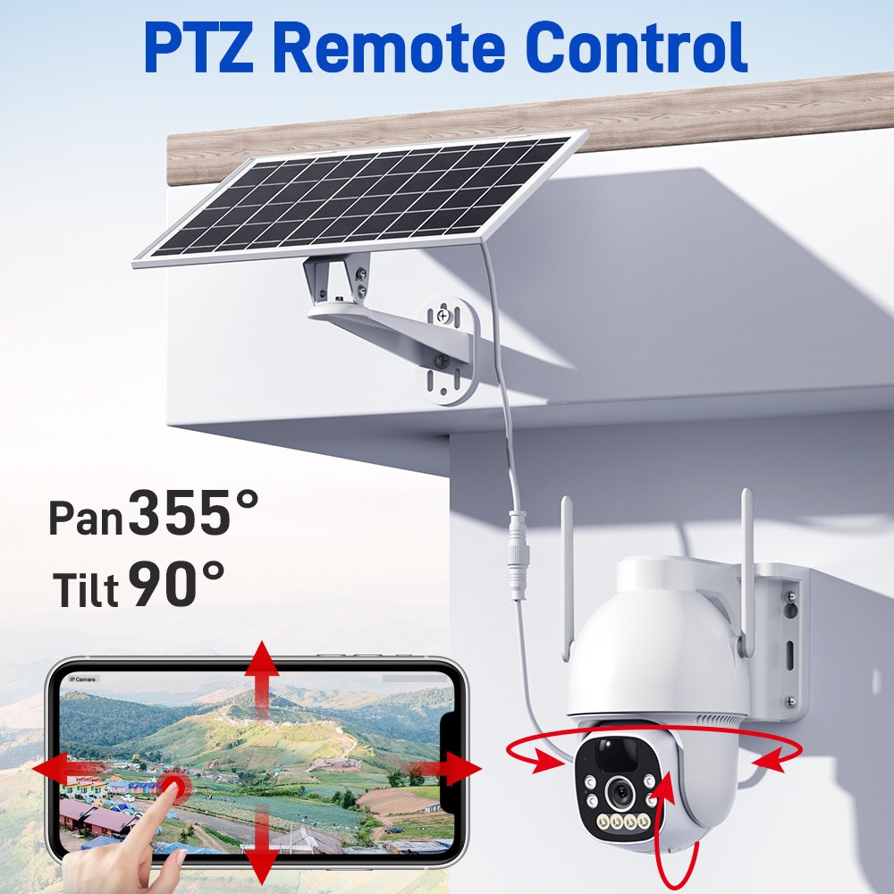 Ubox Solar Battery Powered 4G PTZ Camera Colorful Night Vision 3MP 128G TF Card Security CCTV, 8W Solar Panel 20600mAh Battery