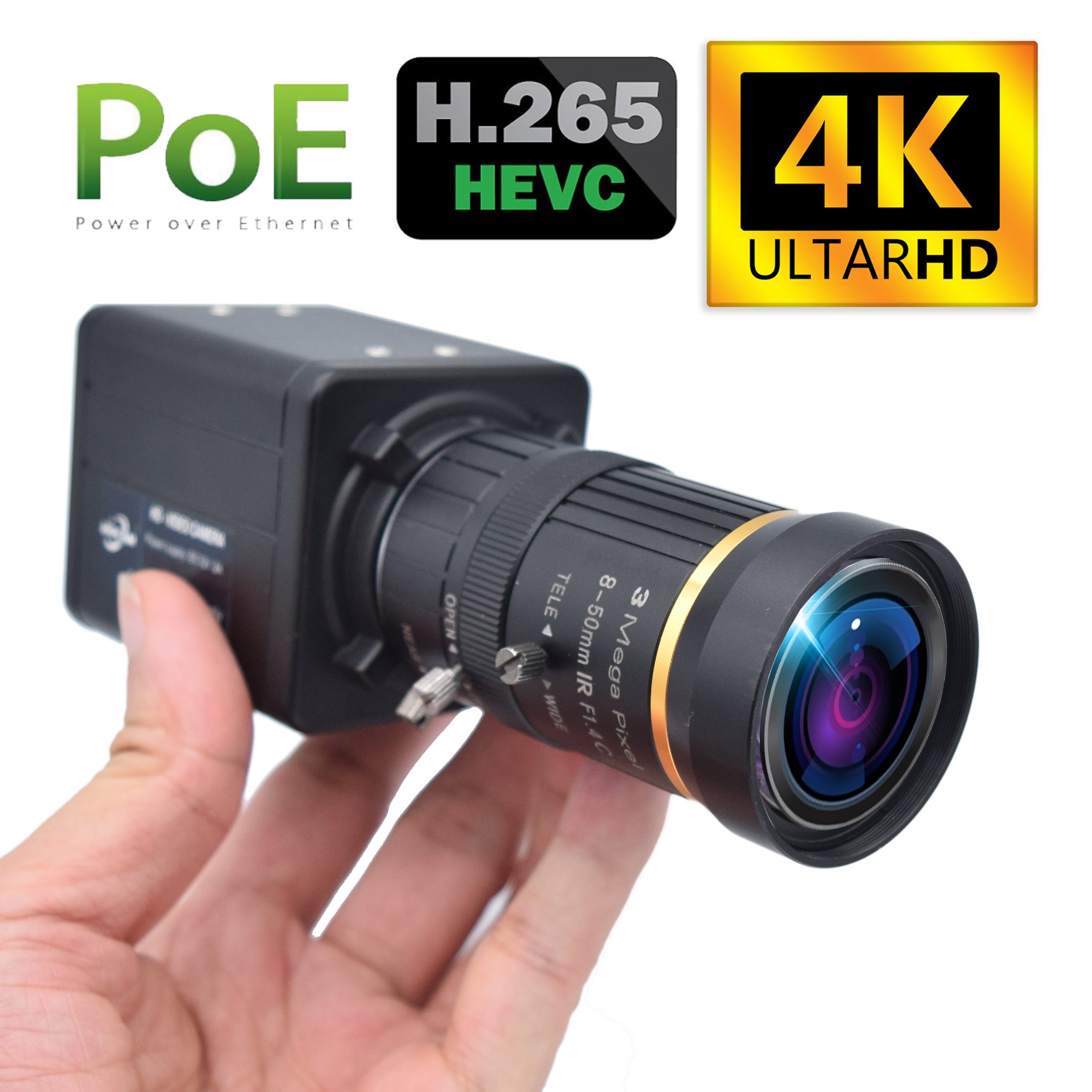 BOX 4K IP Camera POE Sensor Security CCTV Cam H.265 Industry Audio Video Surveillance Compatible