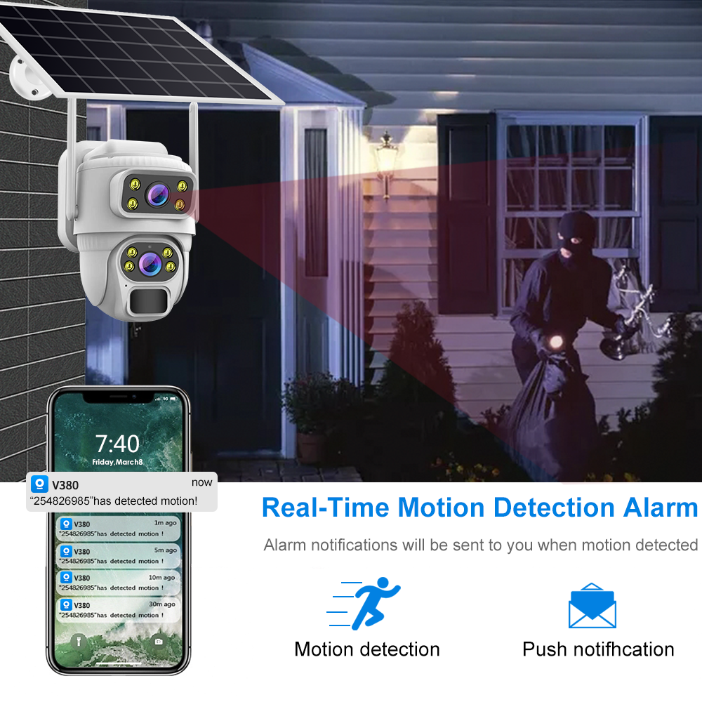 V380 CCTV Solar 4G 4K Camera With Sim Card Outdoor Colorful Night Vision Recording Security Solar Wireless Security Camera