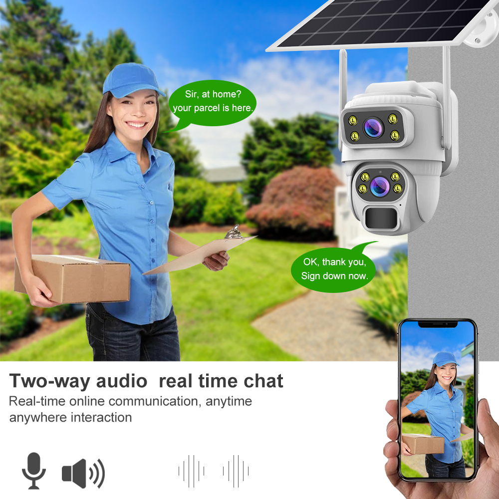 V380 CCTV Solar 4G 4K Camera With Sim Card Outdoor Colorful Night Vision Recording Security Solar Wireless Security Camera