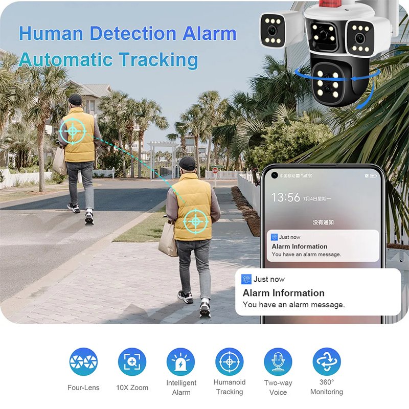 Wistino 6K 4 lens 10X Zoom security equipment camera wifi auto rotating motion detection cctv camera