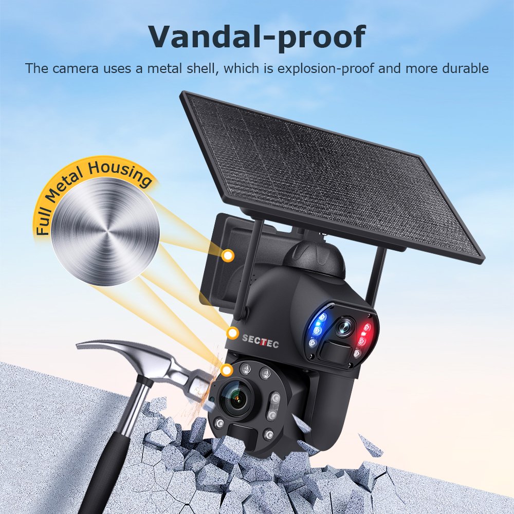 Sectec 36X Zoom 10W Solar Panel 3K HD Solar Camera HD 6MP Dual Lens Outdoor Panoramic PTZ Alarm linkage Security Network Camera