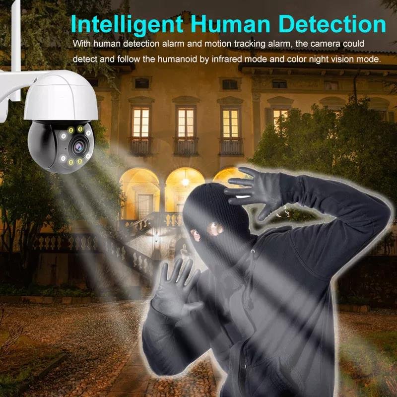 Network Outdoor Camera 4K 8MP HD Wifi 5X Zoom Digital AI Human Detect Wireless Security Surveillance Camera