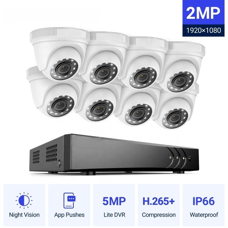 8CH 5MP H.265+ DVR Security Camera System 8pcs 1080p Outdoor Security Waterproof CCTV Camera P2P