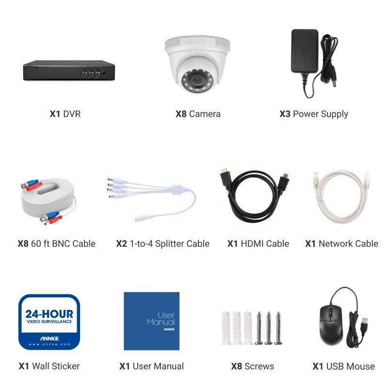 8CH 5MP H.265+ DVR Security Camera System 8pcs 1080p Outdoor Security Waterproof CCTV Camera P2P