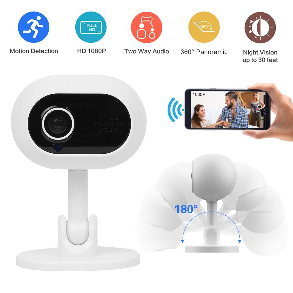 WiFi Night Vision Security Baby Monitor Lens Rotation Mini PC Web Camera