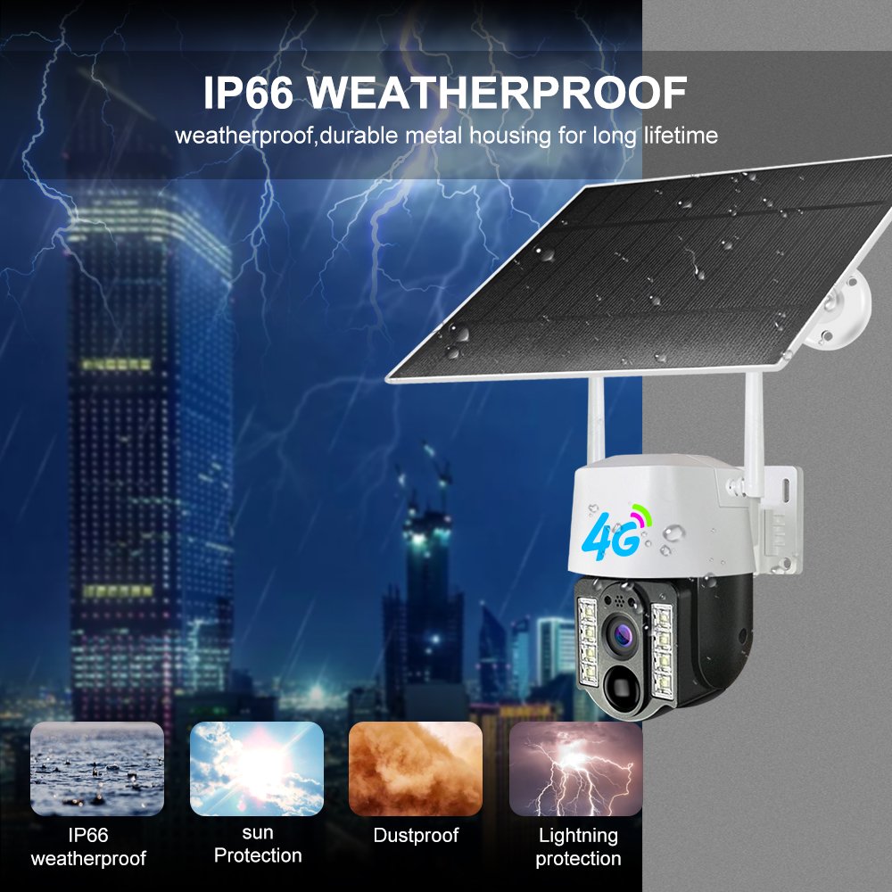 v380 Outdoor Solar Camera 4G Sim Card 3MP WiFi IP Camera Waterproof Solar Panel PTZ Two-Way Audio Cloud Memory Card