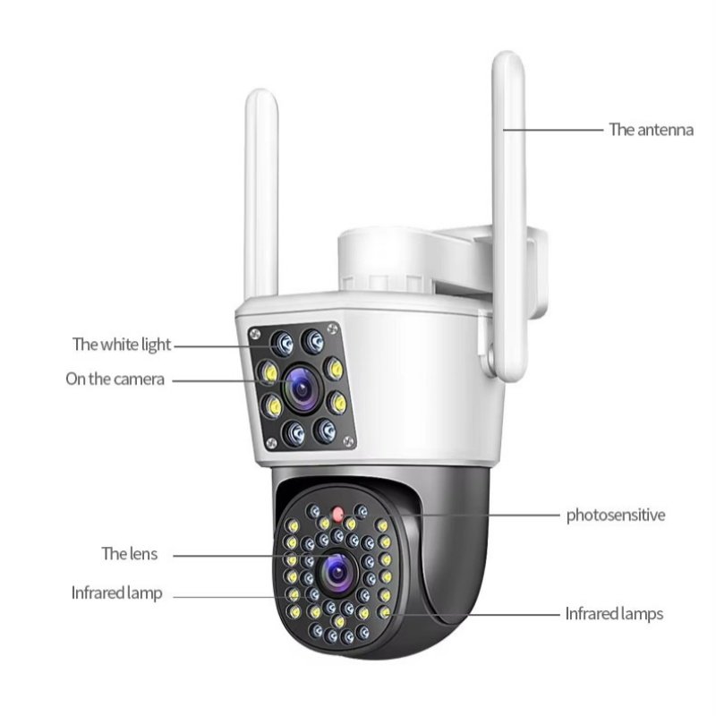 4MP Fisheye IP Security CCTV Camera Night Vision Dual Lens Dual Screen Human Auto Tracking Wireless Outdoor Wifi Ptz Camera