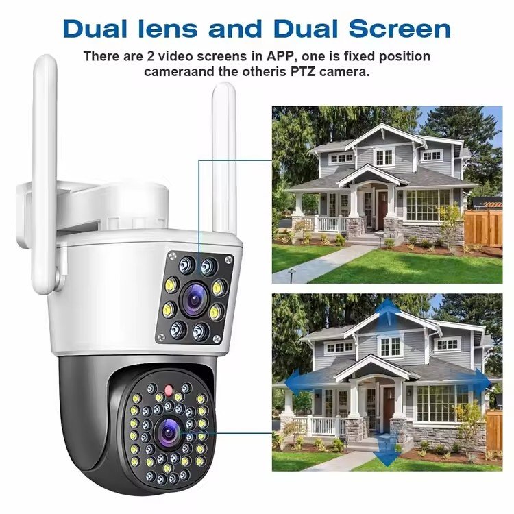 4MP Fisheye IP Security CCTV Camera Night Vision Dual Lens Dual Screen Human Auto Tracking Wireless Outdoor Wifi Ptz Camera
