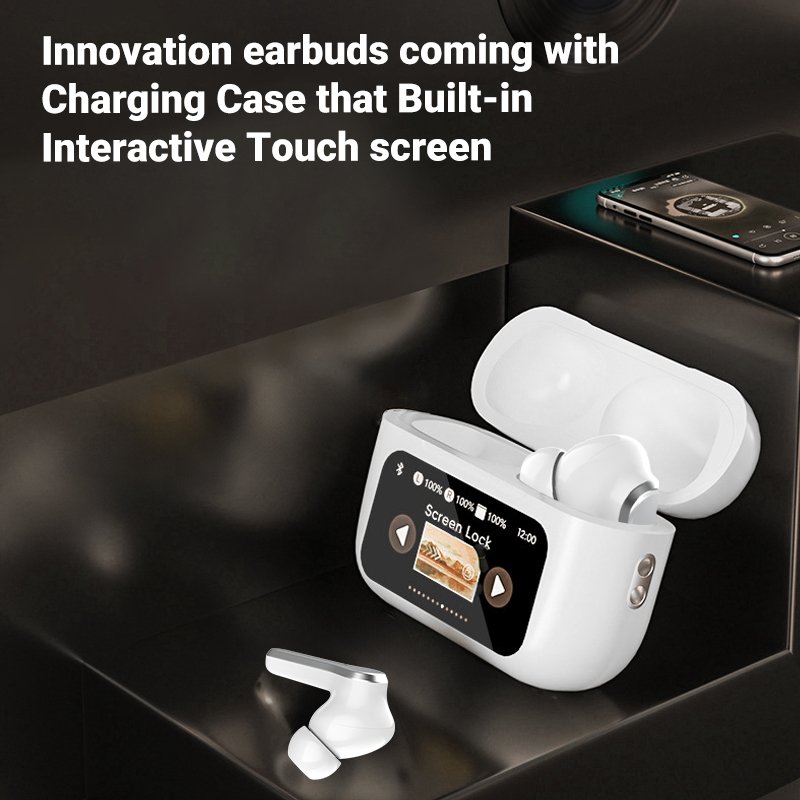 Latest LCD Colorful Touch Screen Bluetooth Earphones Wireless ANC ENC Noise Cancellation TWS Earbuds for Samsung Xiaomi Huawei