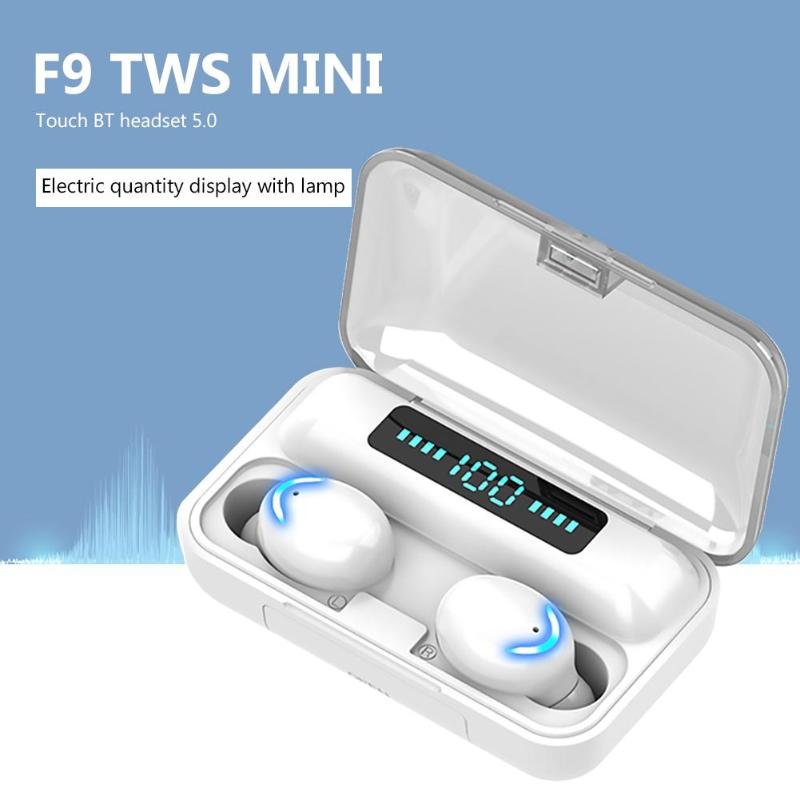 True wireless f9 f9-5 black earbuds in ear buds earbuds with power bank wholesale noise cancelling tws earphone