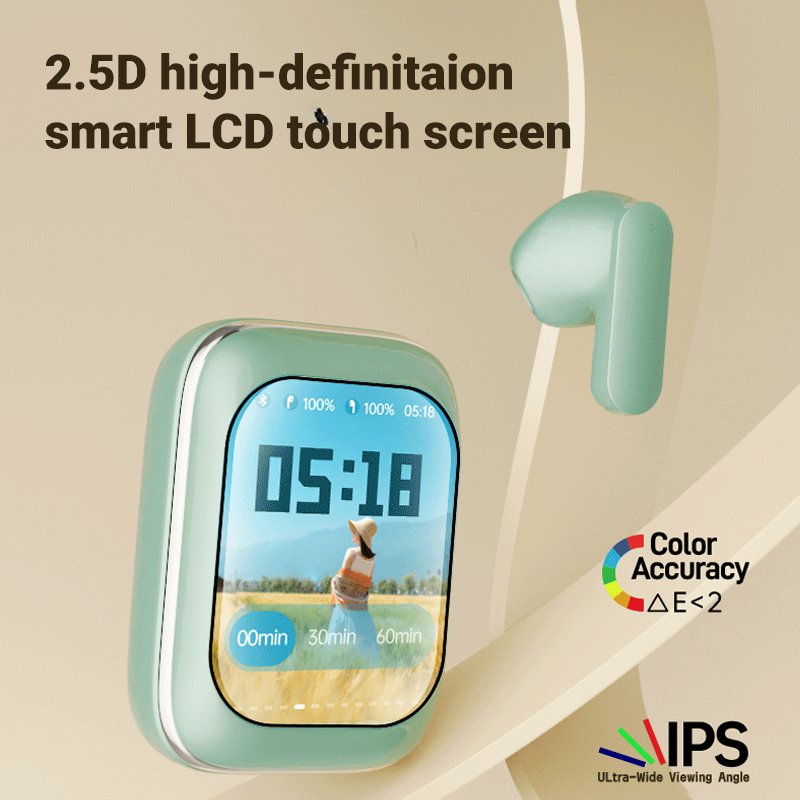 Innovative Dual Microphone TWS Earbuds with LCD Touch Screen Waterproof ANC Non-Noise Cancelling Factory Wireless Earphones