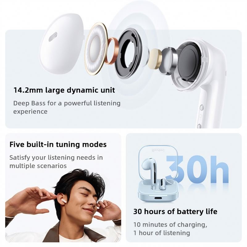 Original Redmi Buds 6 Active TWS Earphone Bluetooth 5.4 30H Long Battery Life 5 Buds 6 Wireless Headphone Headset
