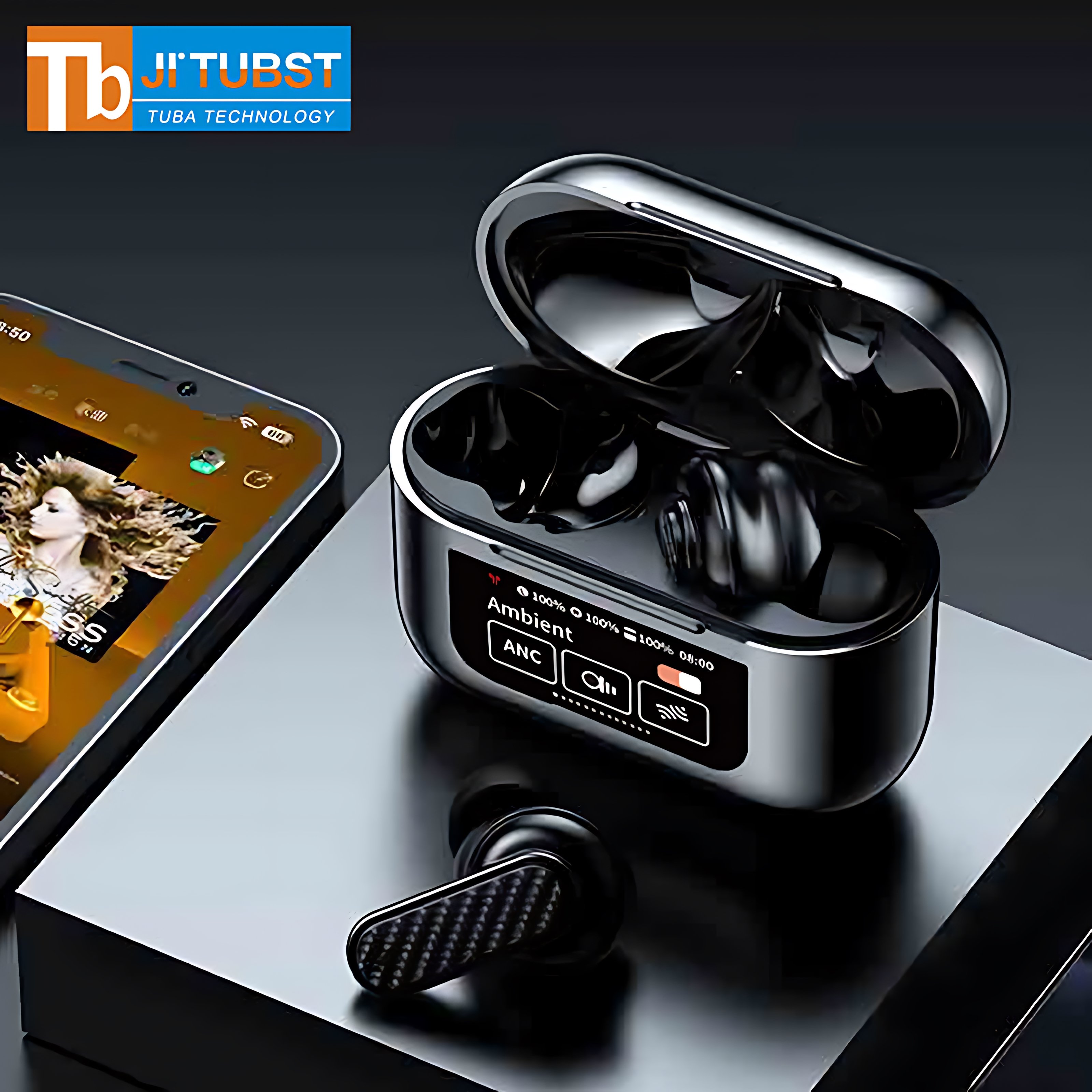 YW08 pods With LCD touch screen sports gaming type c noise cancelling tws earphones & headphones ANC wireless earphone