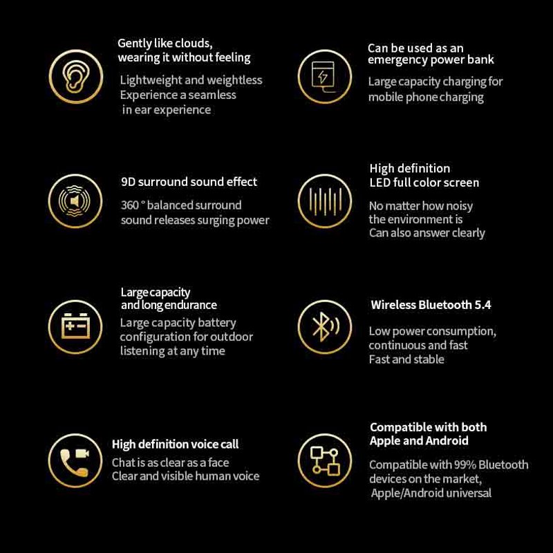 YW08 pods With LCD touch screen sports gaming type c noise cancelling tws earphones & headphones ANC wireless earphone