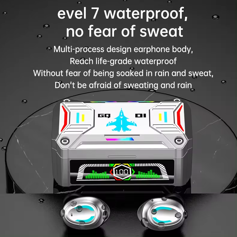 Clock Display GQ01 noise cancelling tws earphones Colorful RGB Light business headphones headset with microphone