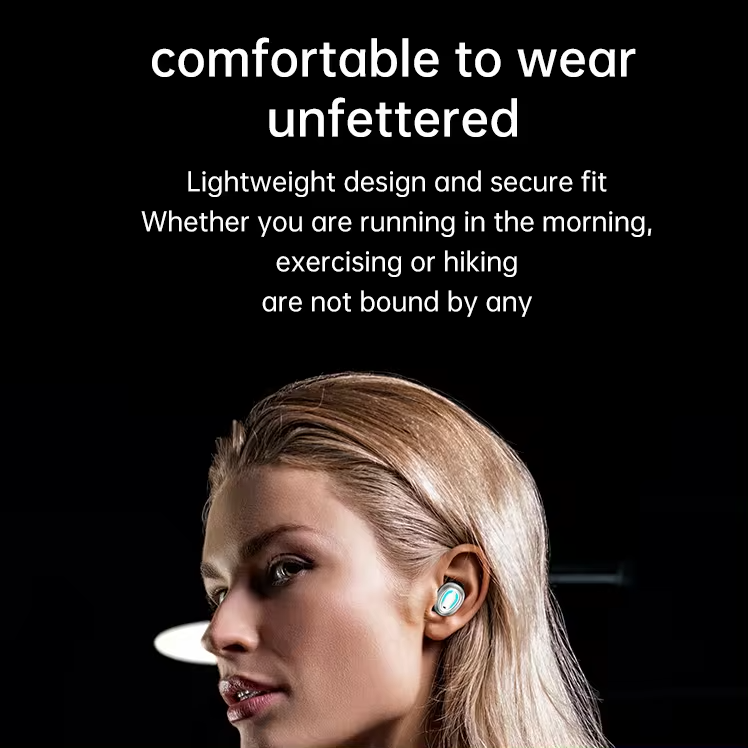 Clock Display GQ01 noise cancelling tws earphones Colorful RGB Light business headphones headset with microphone