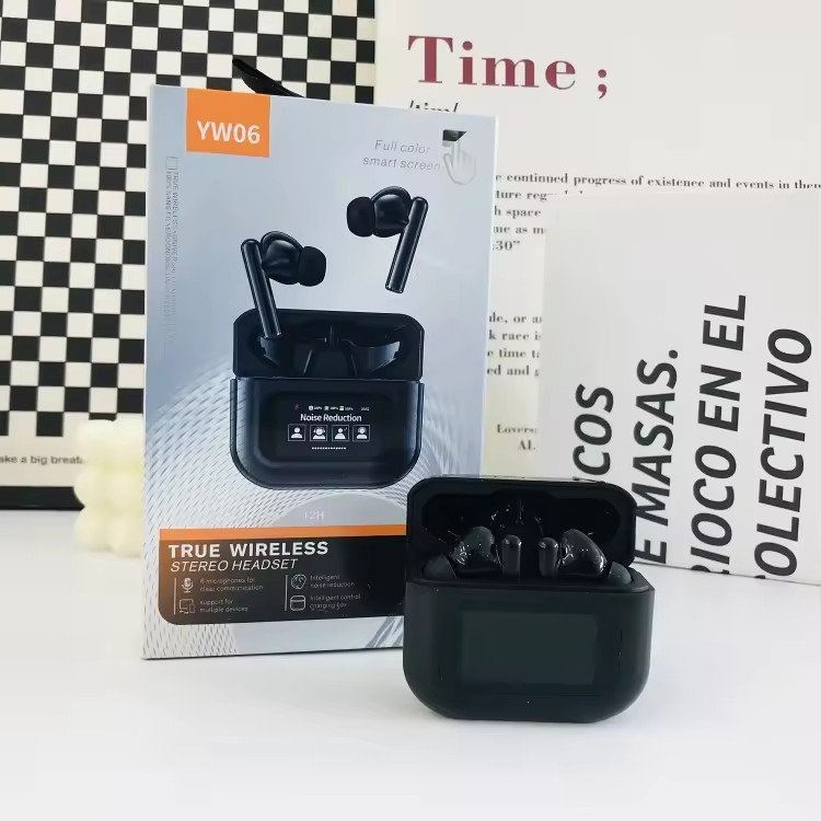 YW06 Wireless Sport Earbuds ANC Noise Cancelling Headset with Smart LCD Touch Screen TWS Earphones & Headphones