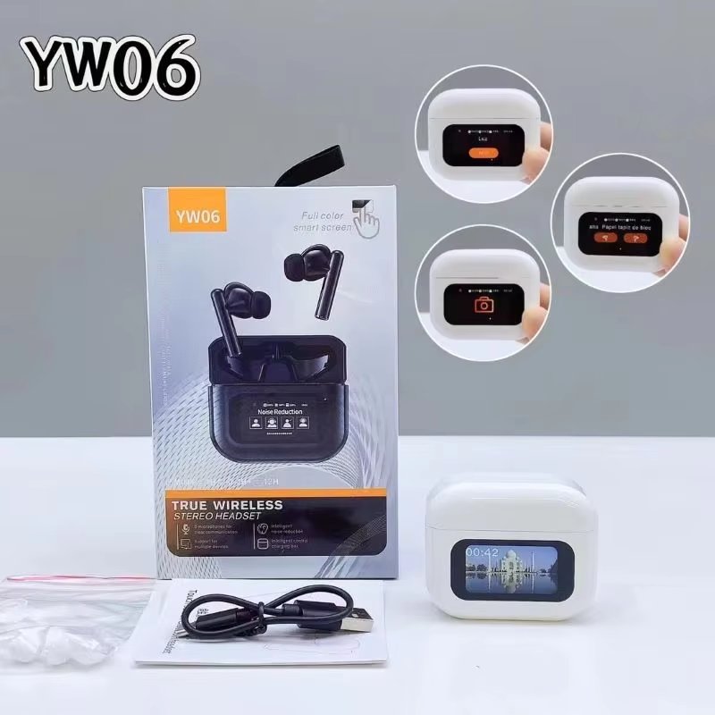 YW06 Wireless Sport Earbuds ANC Noise Cancelling Headset with Smart LCD Touch Screen TWS Earphones & Headphones