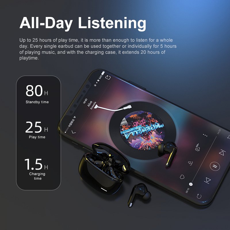Wireless earphone earbuds Earphones 3 mics ANC Earbuds TWS Waterproof HD Wireless Earbuds Noise Cancelling Gaming Headphone