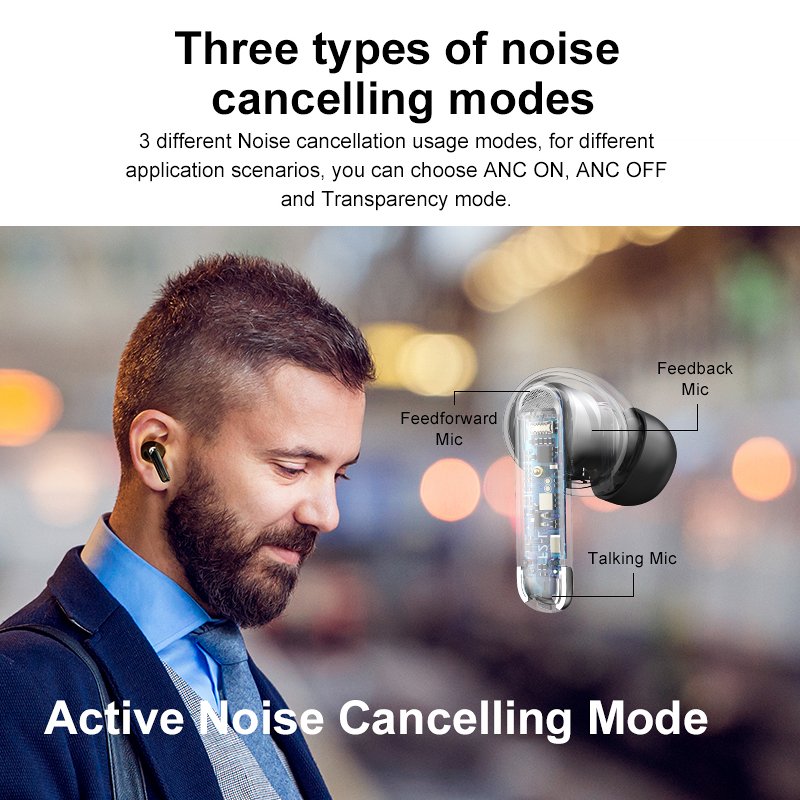 Wireless earphone earbuds Earphones 3 mics ANC Earbuds TWS Waterproof HD Wireless Earbuds Noise Cancelling Gaming Headphone