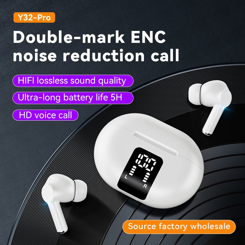 Factory Wholesale Y32 Pro tws blue tooth headset 5.3 noise cancelling headphones IPX5 Waterproof headset with mic wireless