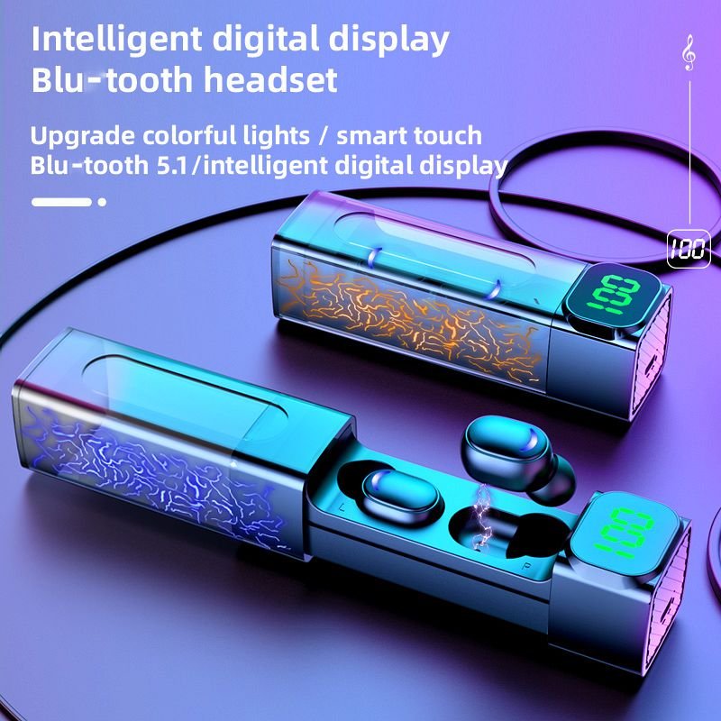E50 Tws Led crackle pattern Be Customized Bt 5.1 Earbuds Mini Sport Headphone Hifi Stereo Music Earphone Wireless