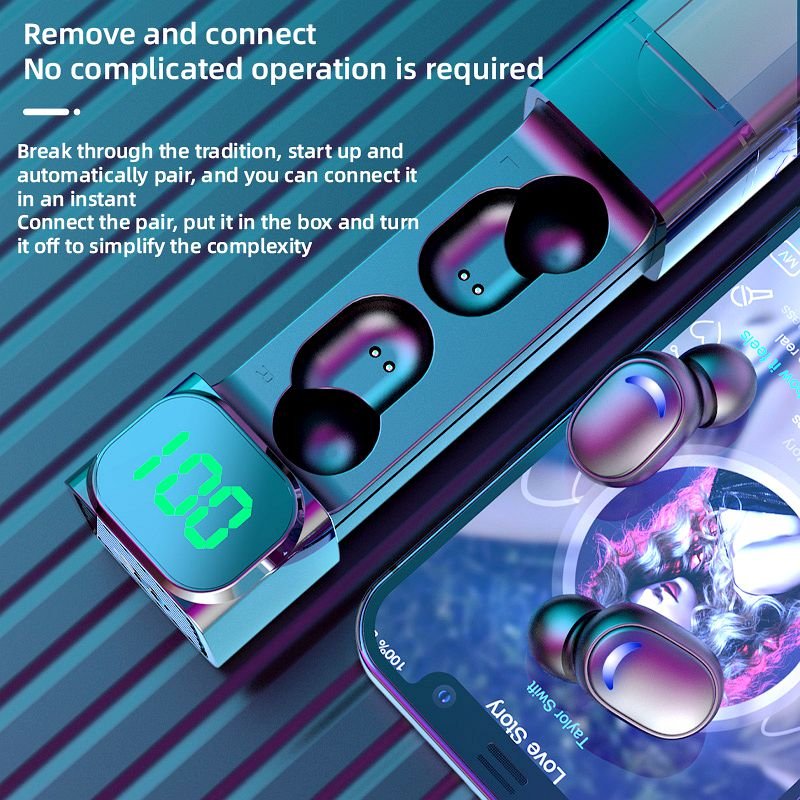 E50 Tws Led crackle pattern Be Customized Bt 5.1 Earbuds Mini Sport Headphone Hifi Stereo Music Earphone Wireless