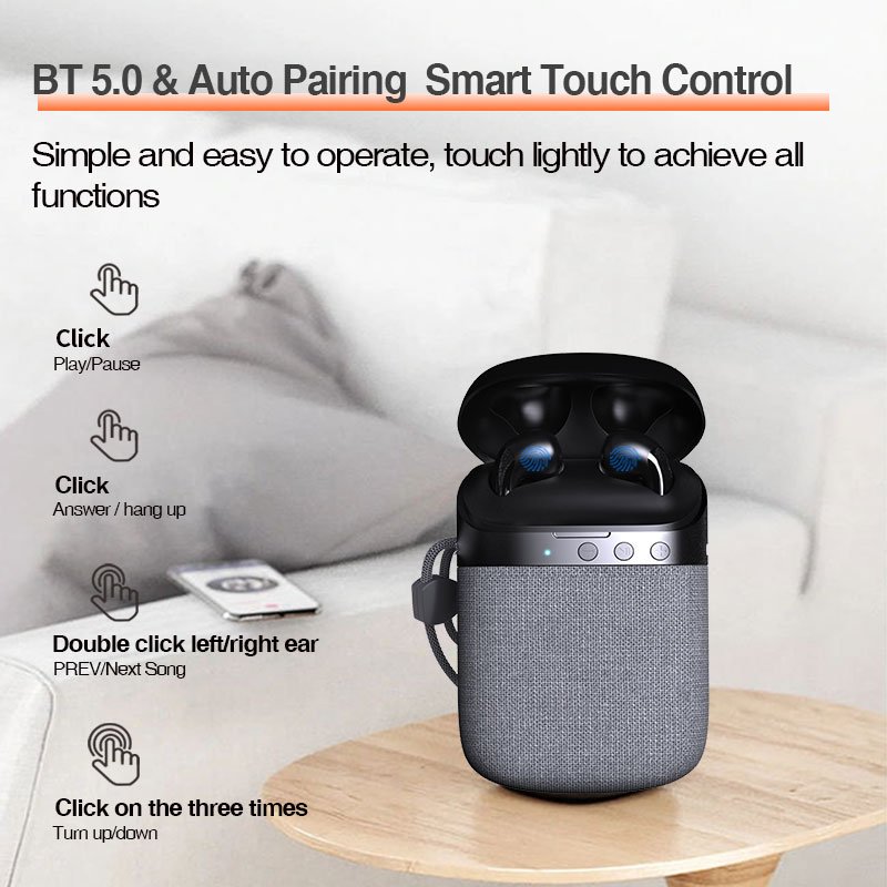 Fashion 5W 2 In 1 Loud Stereo Sound Mini Fashion fabric best quality earbud earphone Tws Bluetooth 13mm earphone speaker
