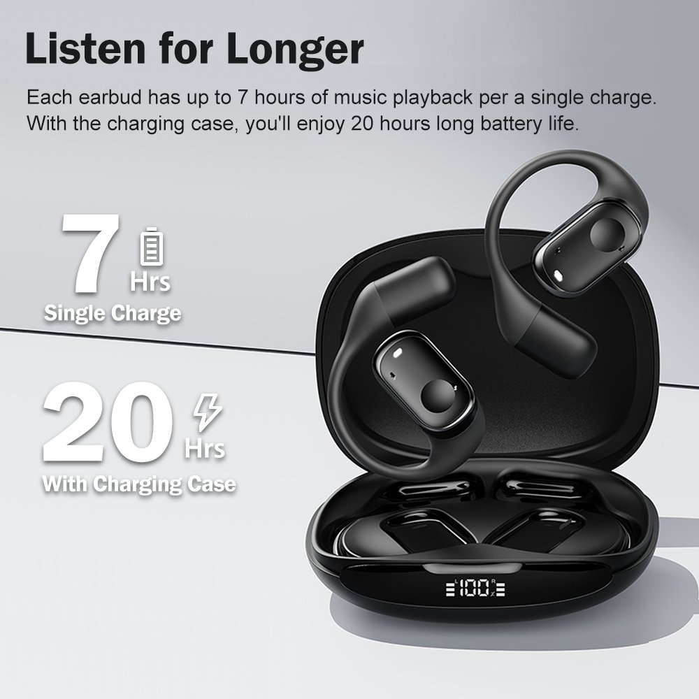 2024 New OWS Gaming Earbuds LED Display Open Ear Wireless Headphone Ear Clips Earbuds Earphones 450mAh Over Ear Sports Earbuds