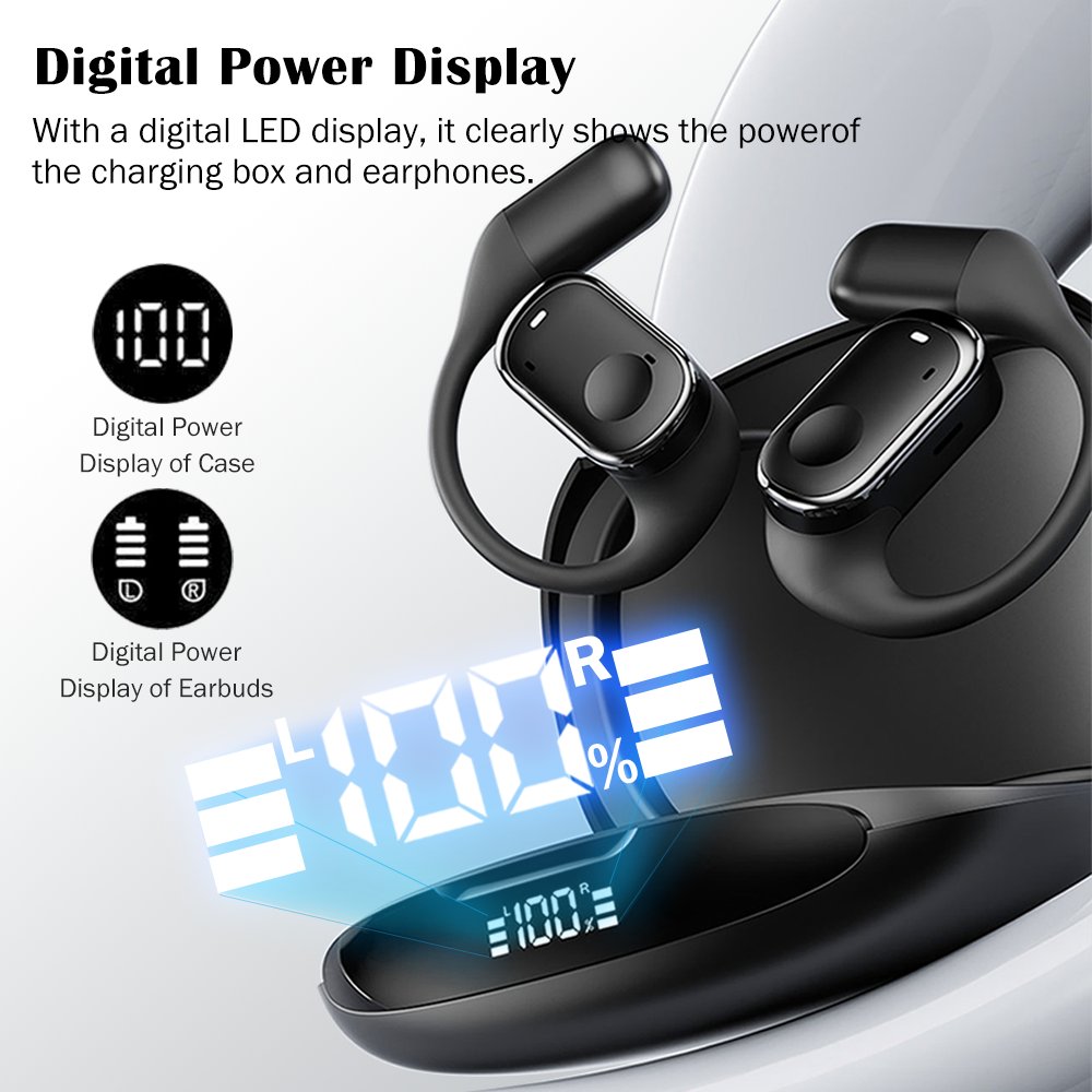 2024 New OWS Gaming Earbuds LED Display Open Ear Wireless Headphone Ear Clips Earbuds Earphones 450mAh Over Ear Sports Earbuds