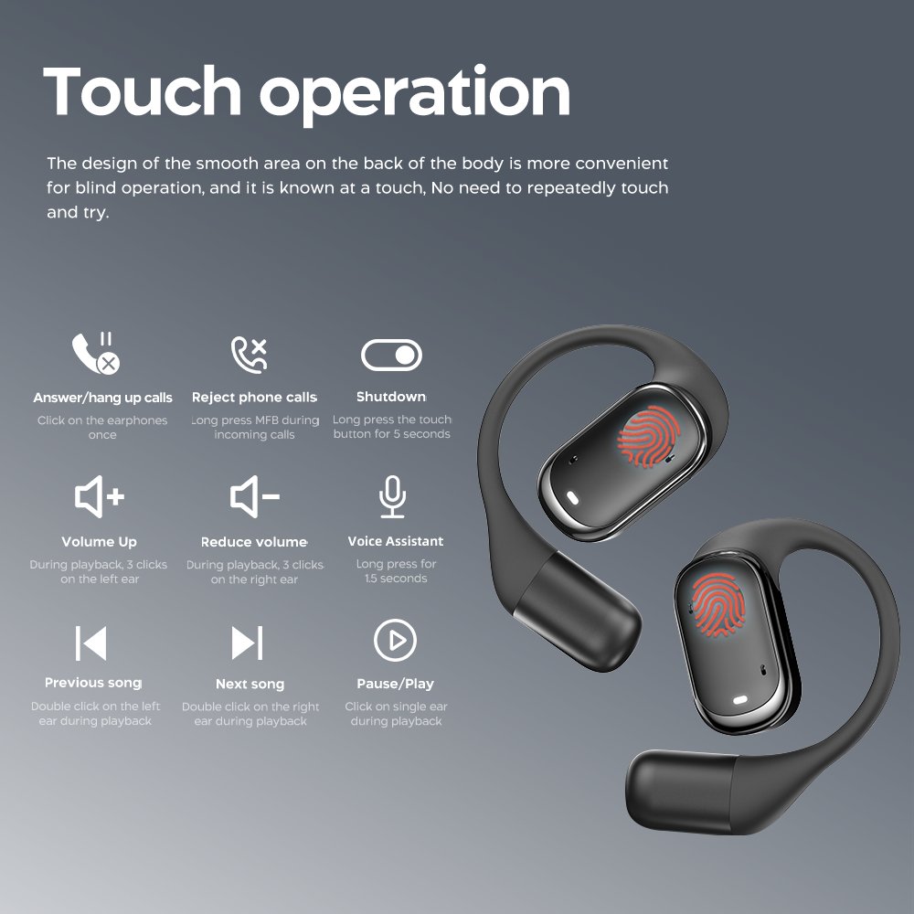 2024 New OWS Gaming Earbuds LED Display Open Ear Wireless Headphone Ear Clips Earbuds Earphones 450mAh Over Ear Sports Earbuds