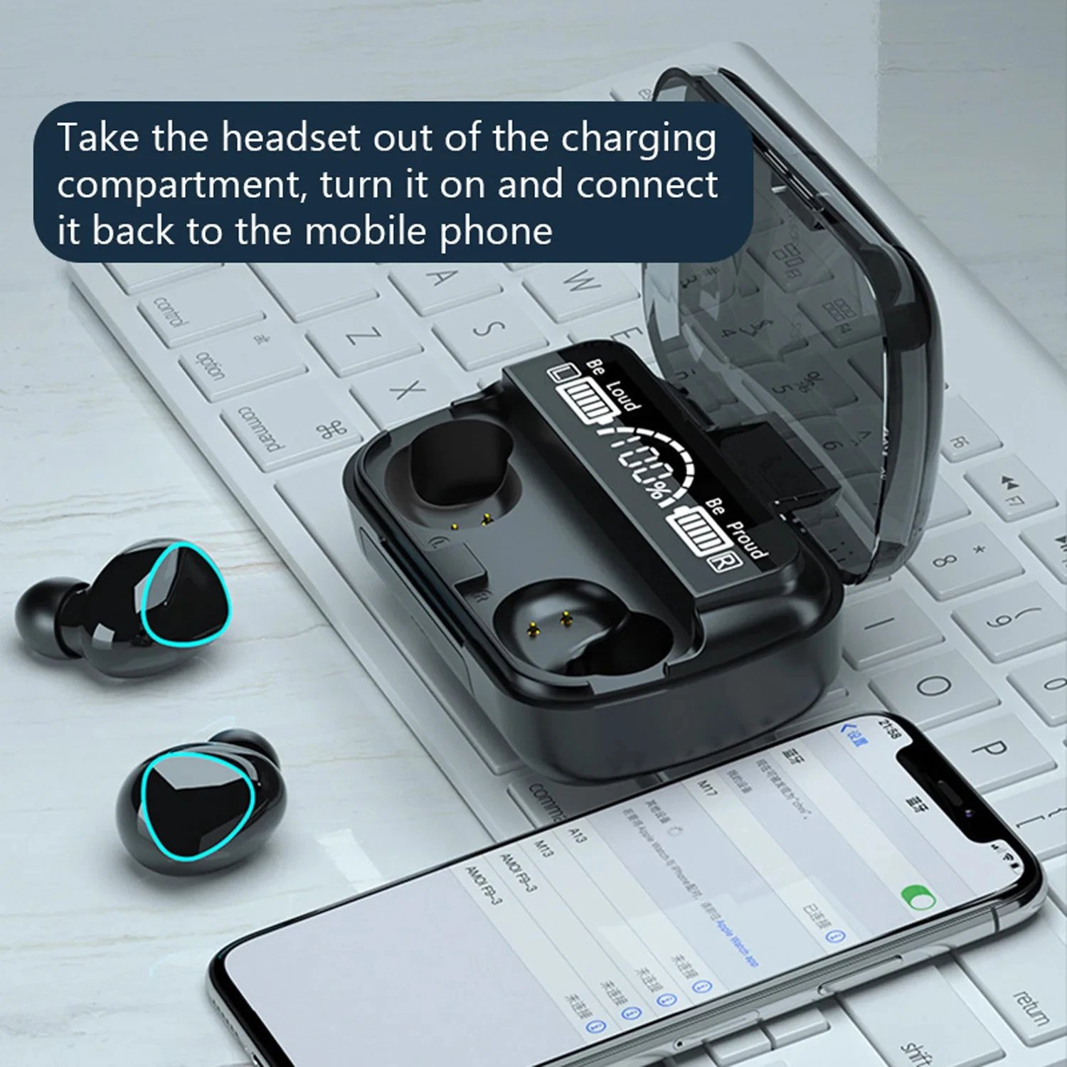 TWS Wireless Blue tooth Headset with Charge Box for Phone Noise Cancelling Mic Earbuds Wireless Headphones Bluetooth Earphones