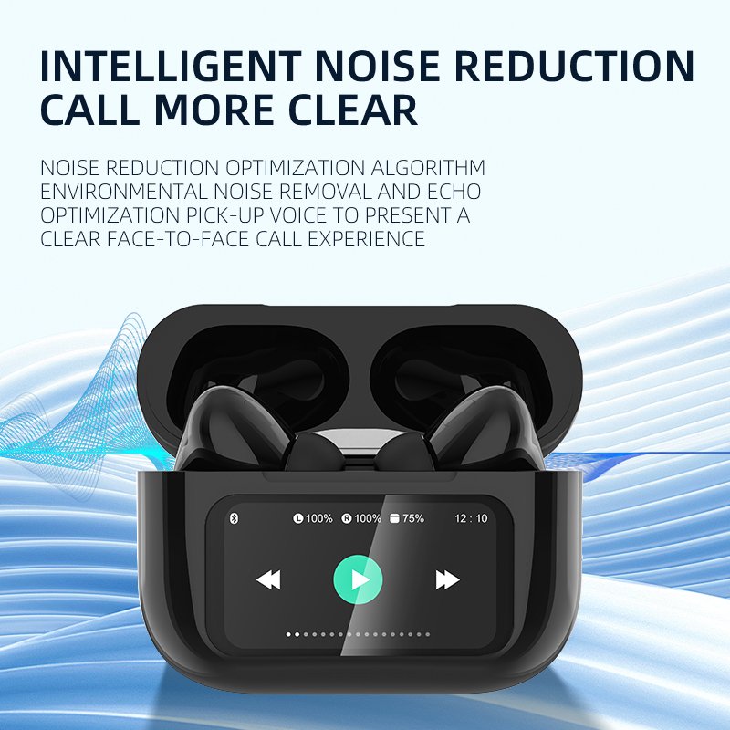 New Brand W63 Touch Screen Led Digital Display Power Real Anc Enc Quad Mics Tws Earbuds Earphone With Smart Screen Headphone