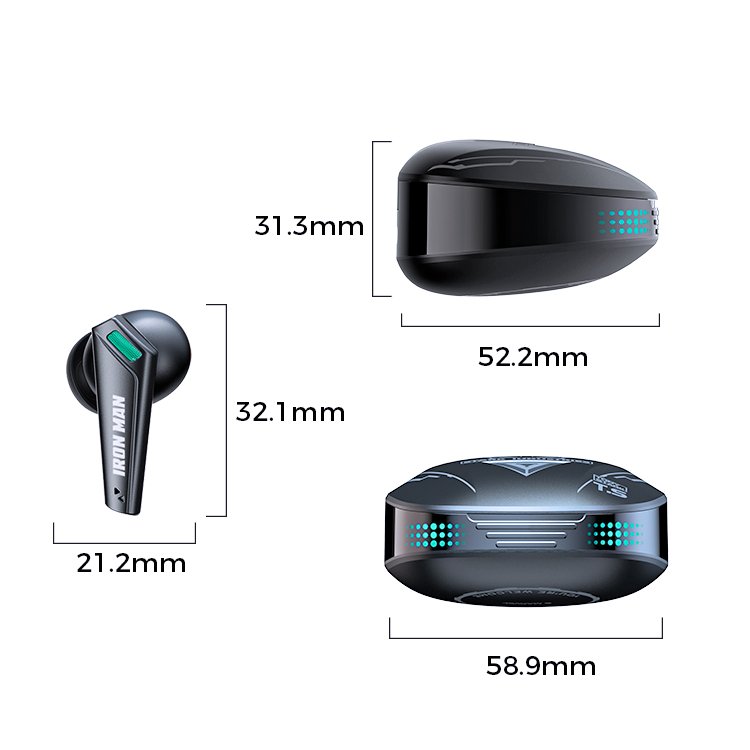 Marvel S18 TWS Custom ENC Game Chip Headset Strong Bass Wireless Gaming TWS Earbuds Call Noise Reduction Earphones LED In-ear