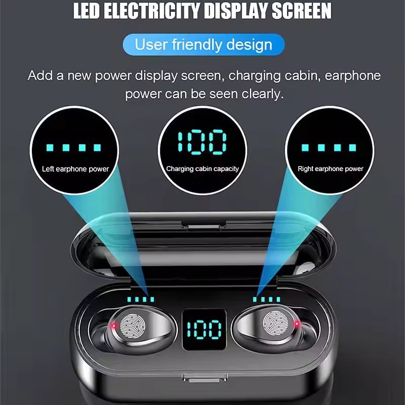 F9-2 Wireless TWS Earphones with LED Charging Digital Display Noise Cancelling Sports Earbuds JL Chipset Power Bank for Game
