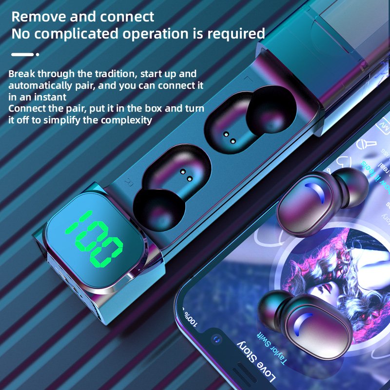 E50 in ear wireless tws noise reduction headset HIFI Stereo 10M BT distance sport earbuds with LED power display