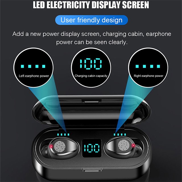 High Quality LED Display Waterproof F9 in-ear Headphone Earbuds Headset Wireless Earphones F9 For iPhone Androids