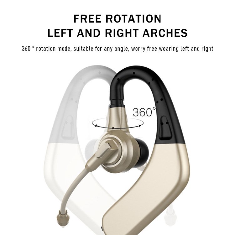 Long Play Time Single Wireless Earbuds Earpiece Earhook Business Headset 180 Degree Rotating Sports Headphones