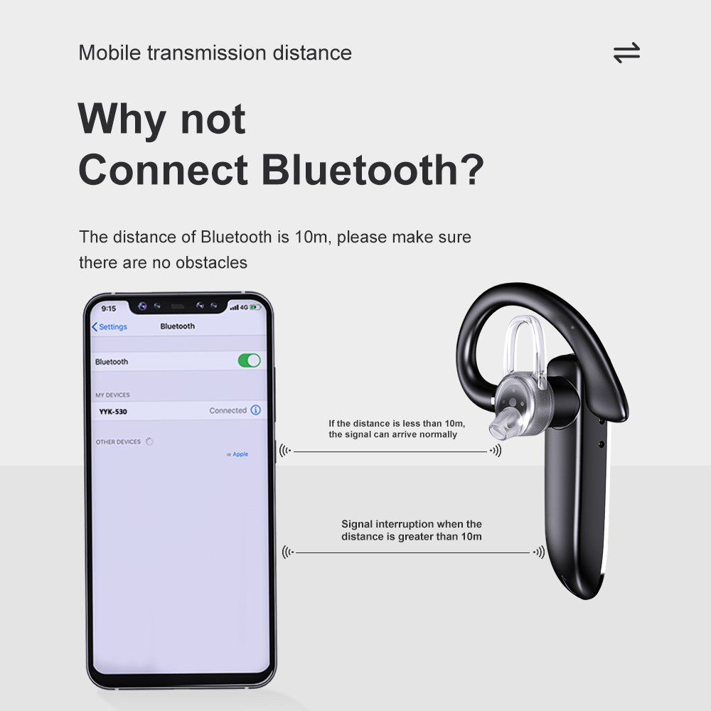 HJR YYK530 Wireless Earpiece For Cellphone With Noise Canceling Microphone For Office Driving Hands-free Earphones Compatible
